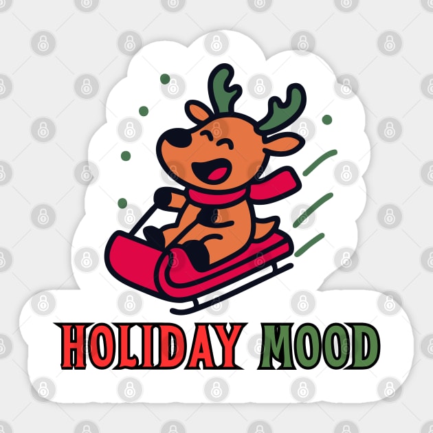 Holiday Mood Cute Reindeer Sledding Funny Christmas Sticker by Creatifly Graphic Tees